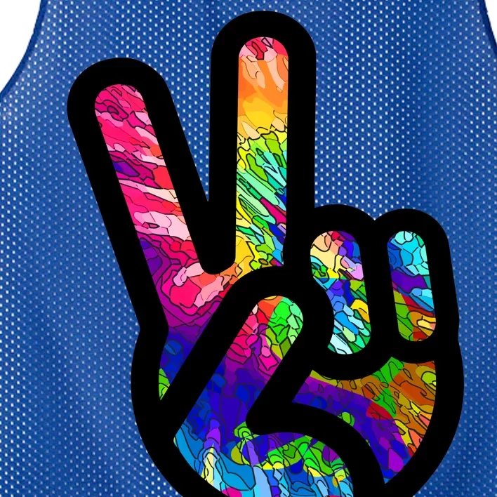 Retro Peace Sign Hand Mesh Reversible Basketball Jersey Tank