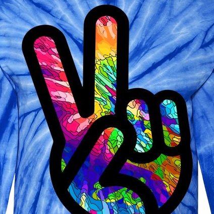 Retro Peace Sign Hand Tie-Dye Long Sleeve Shirt