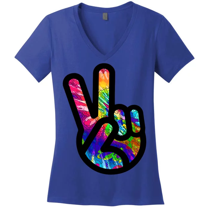 Retro Peace Sign Hand Women's V-Neck T-Shirt