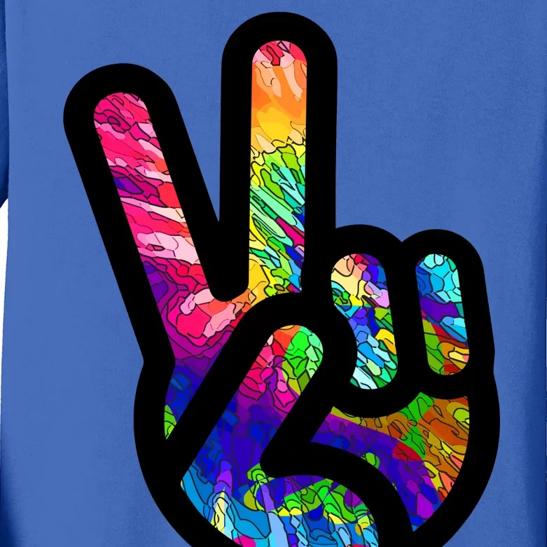 Retro Peace Sign Hand Kids Long Sleeve Shirt