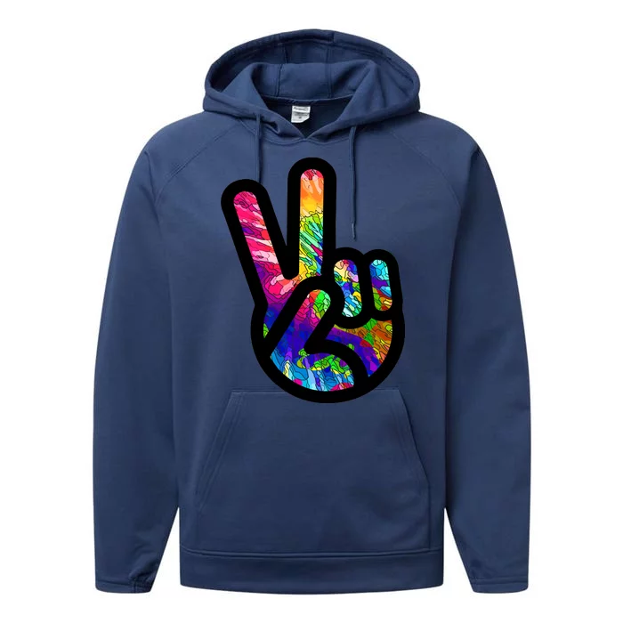 Retro Peace Sign Hand Performance Fleece Hoodie