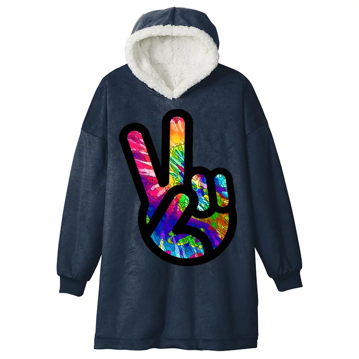 Retro Peace Sign Hand Hooded Wearable Blanket