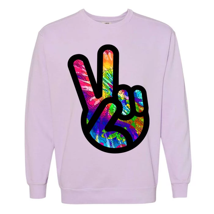 Retro Peace Sign Hand Garment-Dyed Sweatshirt