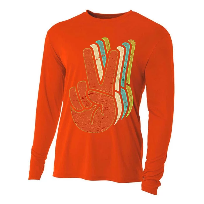 Retro Peace Symbol Hand Cooling Performance Long Sleeve Crew