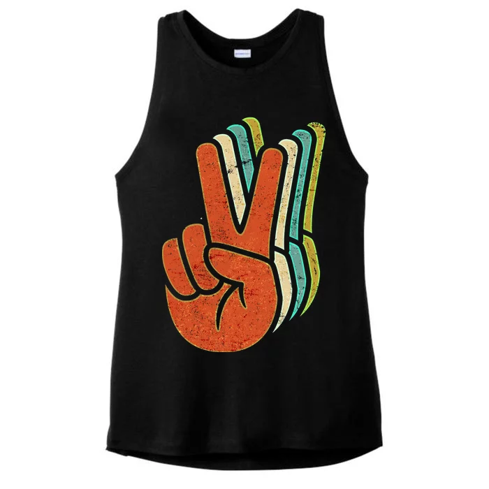 Retro Peace Symbol Hand Ladies Tri-Blend Wicking Tank