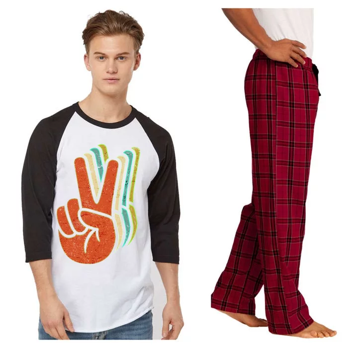 Retro Peace Symbol Hand Raglan Sleeve Pajama Set