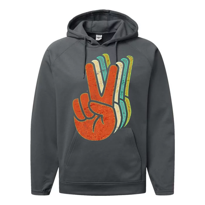 Retro Peace Symbol Hand Performance Fleece Hoodie