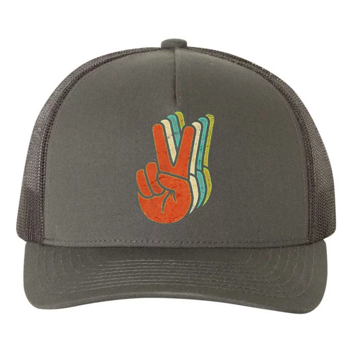 Retro Peace Symbol Hand Yupoong Adult 5-Panel Trucker Hat