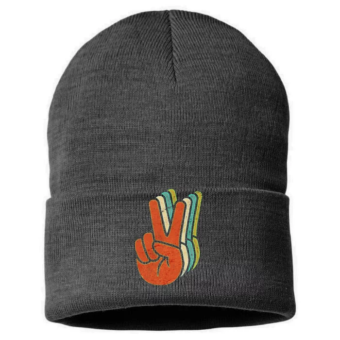 Retro Peace Symbol Hand Sustainable Knit Beanie