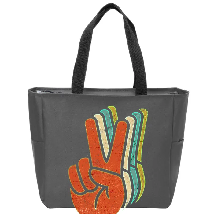 Retro Peace Symbol Hand Zip Tote Bag