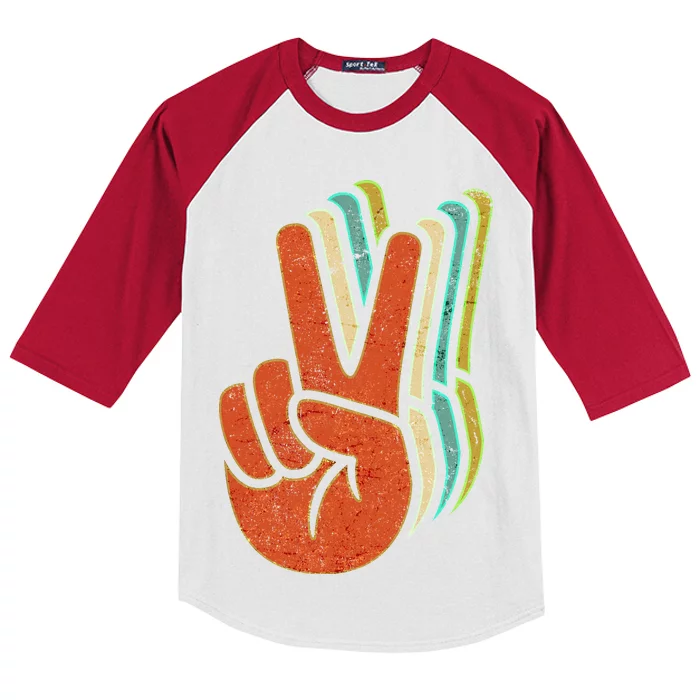 Retro Peace Symbol Hand Kids Colorblock Raglan Jersey