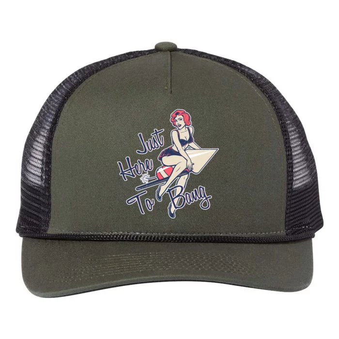 Retro Pin Up Just Here To Bang Retro Rope Trucker Hat Cap