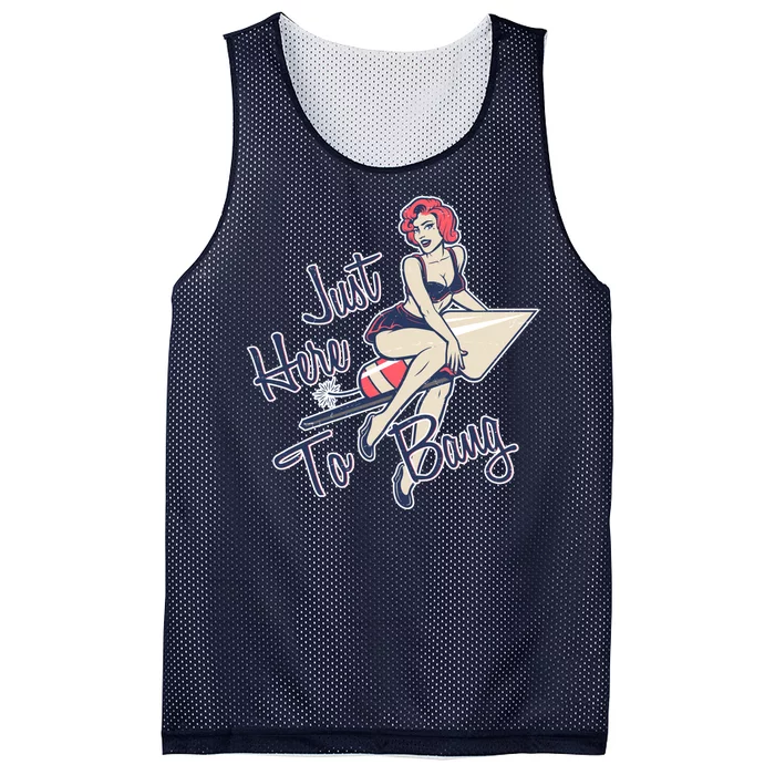 Retro Pin Up Just Here To Bang Mesh Reversible Basketball Jersey Tank