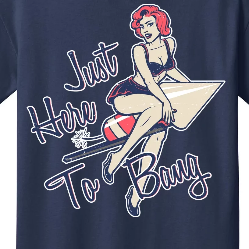 Retro Pin Up Just Here To Bang Kids T-Shirt