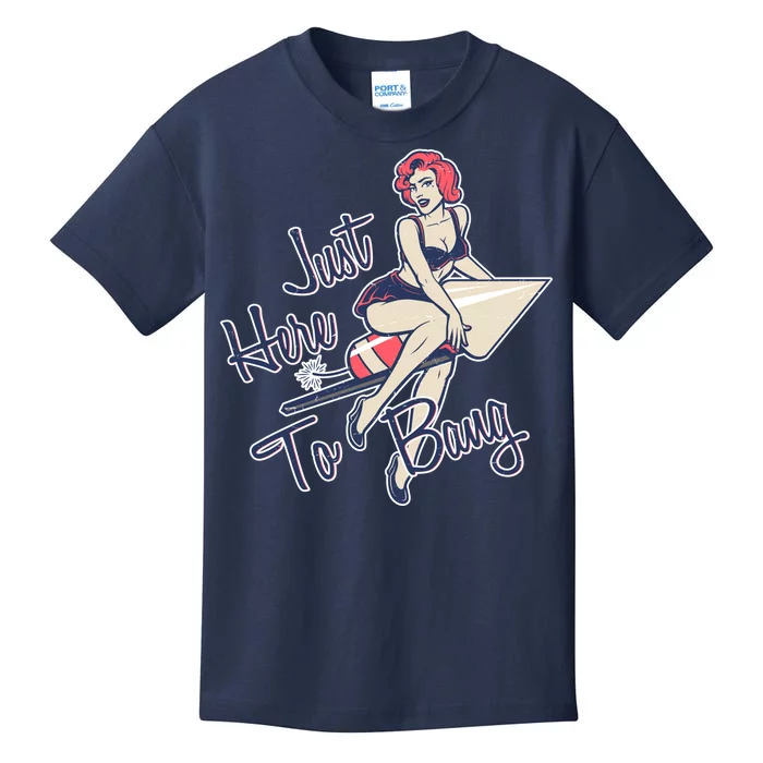 Retro Pin Up Just Here To Bang Kids T-Shirt