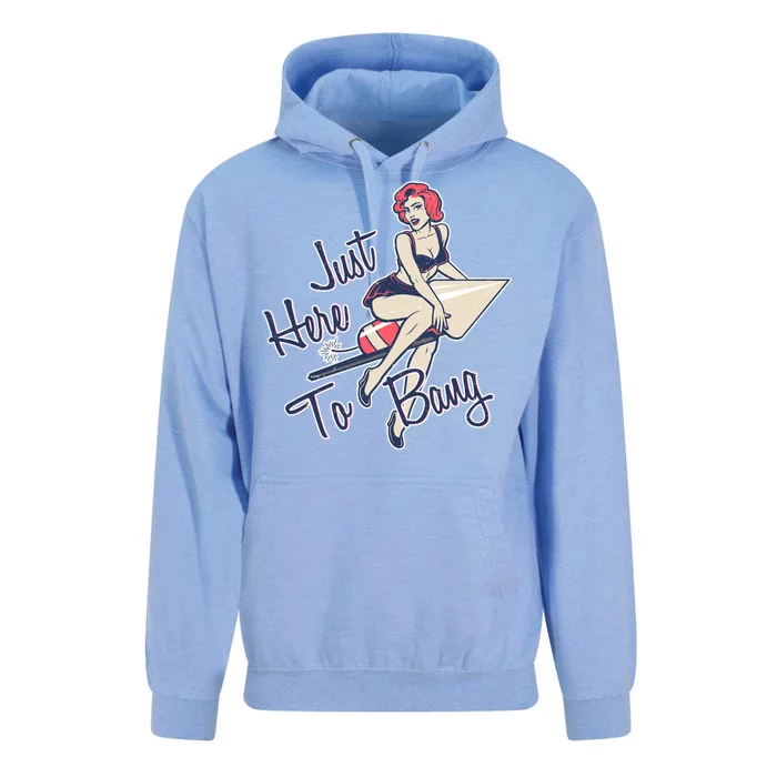 Retro Pin Up Just Here To Bang Unisex Surf Hoodie