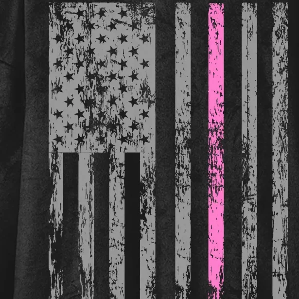 Retro Pink Thin Line Breast Cancer Awareness USA Flag Hooded Wearable Blanket