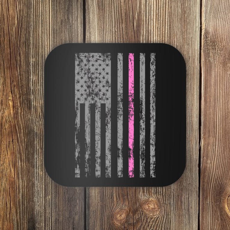 Retro Pink Thin Line Breast Cancer Awareness USA Flag Coaster