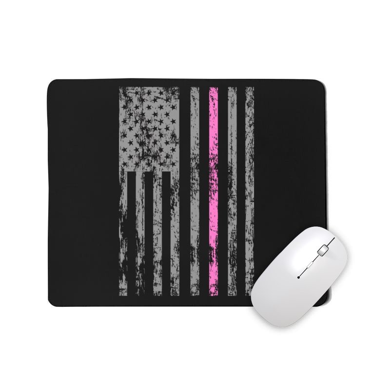 Retro Pink Thin Line Breast Cancer Awareness USA Flag Mousepad