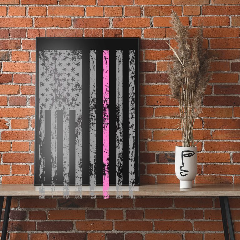Retro Pink Thin Line Breast Cancer Awareness USA Flag Poster