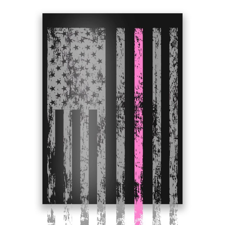 Retro Pink Thin Line Breast Cancer Awareness USA Flag Poster