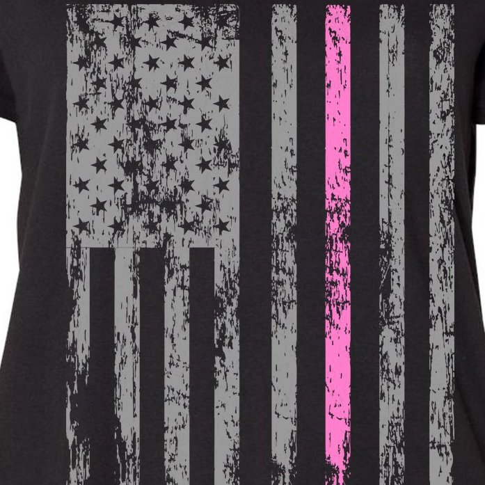 Retro Pink Thin Line Breast Cancer Awareness USA Flag Women's Plus Size T-Shirt