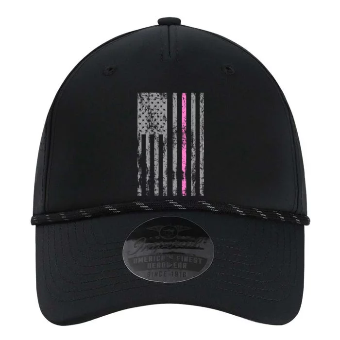 Retro Pink Thin Line Breast Cancer Awareness USA Flag Performance The Dyno Cap