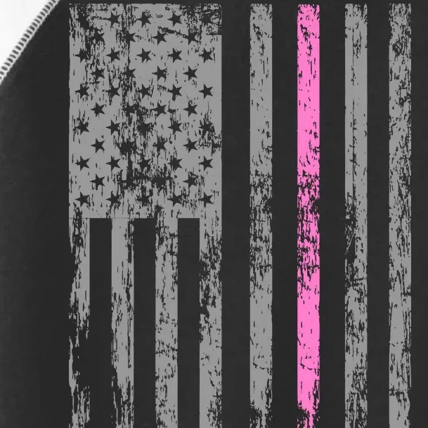 Retro Pink Thin Line Breast Cancer Awareness USA Flag Toddler Fine Jersey T-Shirt