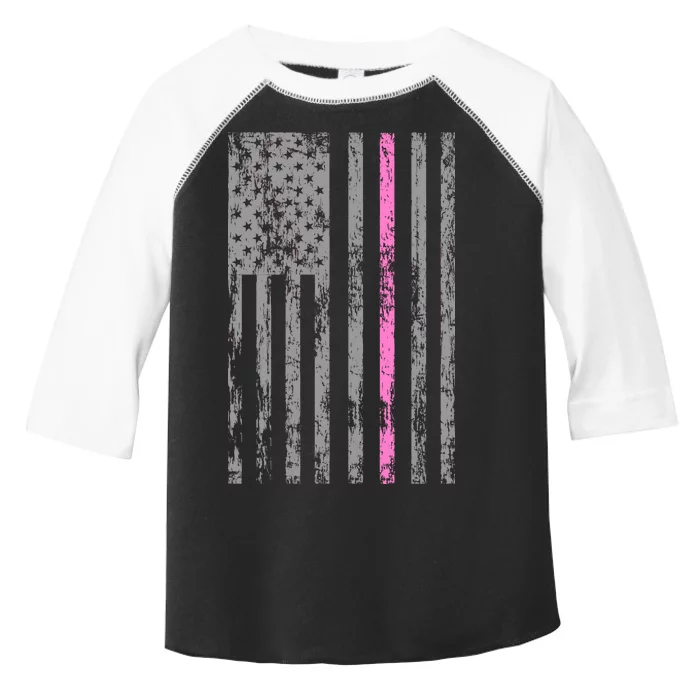 Retro Pink Thin Line Breast Cancer Awareness USA Flag Toddler Fine Jersey T-Shirt