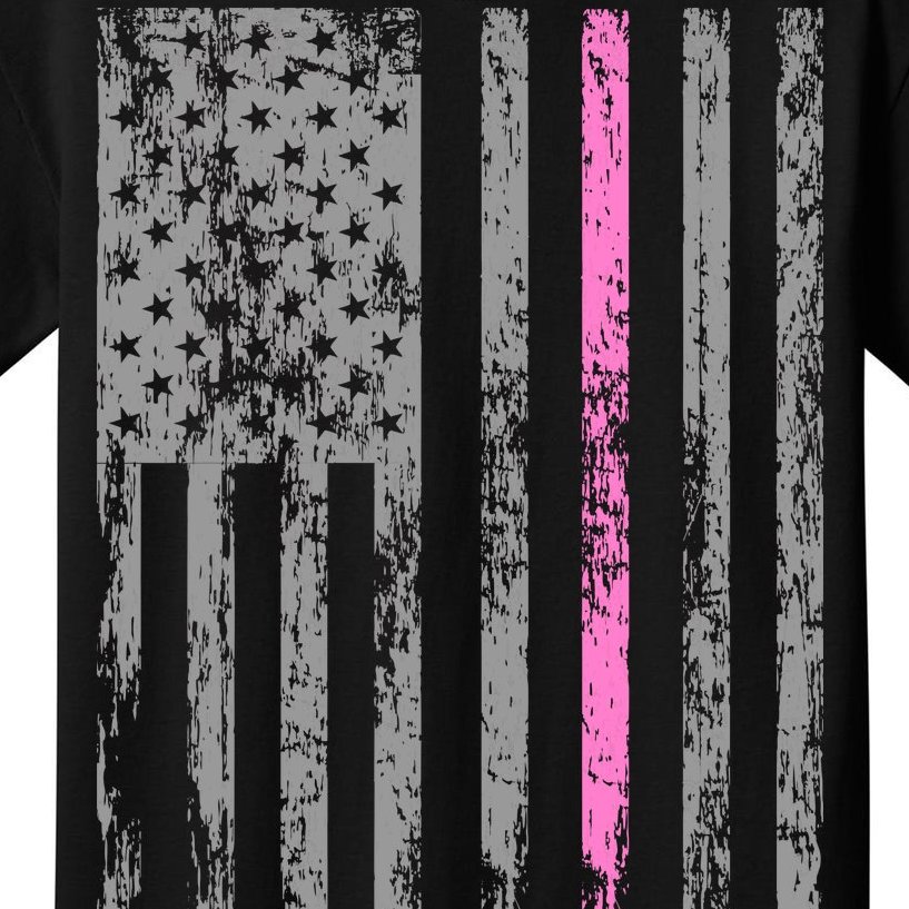Retro Pink Thin Line Breast Cancer Awareness USA Flag Kids T-Shirt