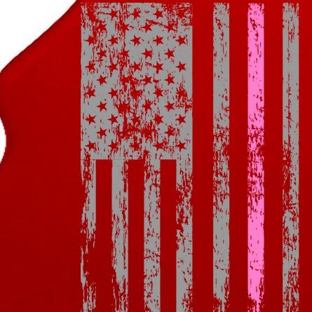 Retro Pink Thin Line Breast Cancer Awareness USA Flag Tree Ornament