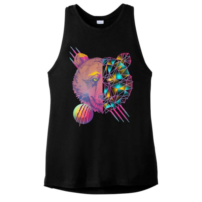 Retro Polygon Bear Vintage 80's Ladies Tri-Blend Wicking Tank