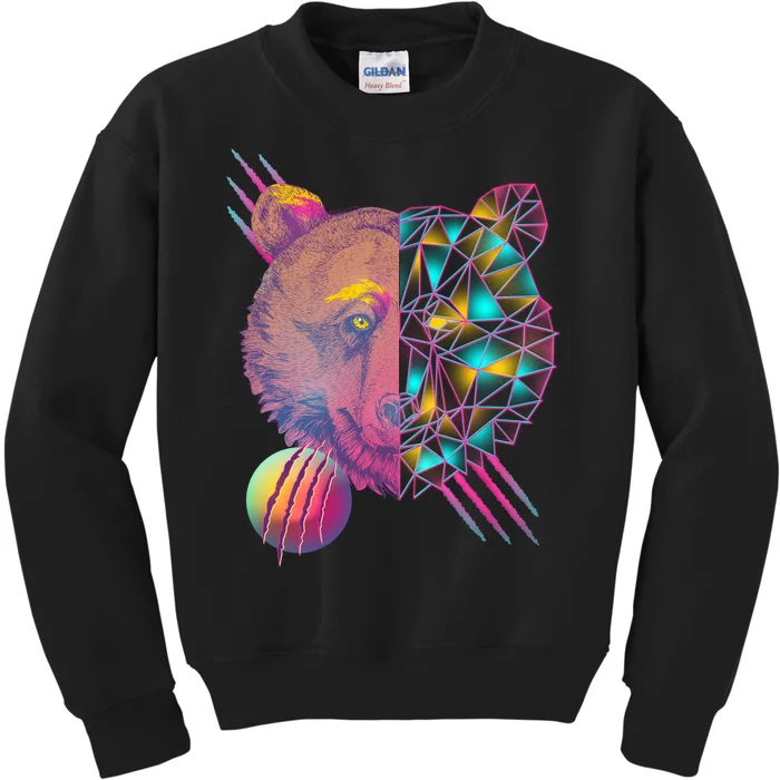 Retro Polygon Bear Vintage 80's Kids Sweatshirt