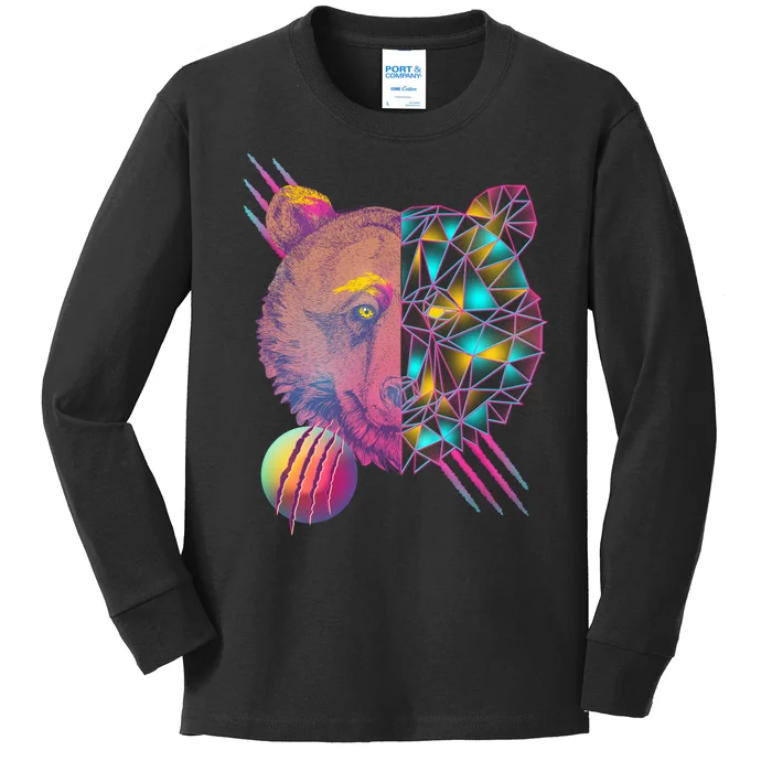 Retro Polygon Bear Vintage 80's Kids Long Sleeve Shirt