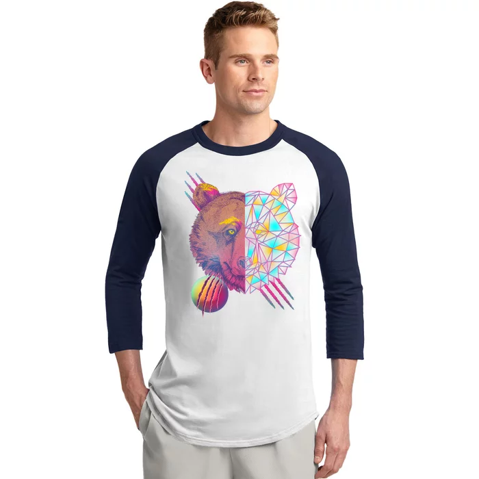 Retro Polygon Bear Vintage 80's Baseball Sleeve Shirt