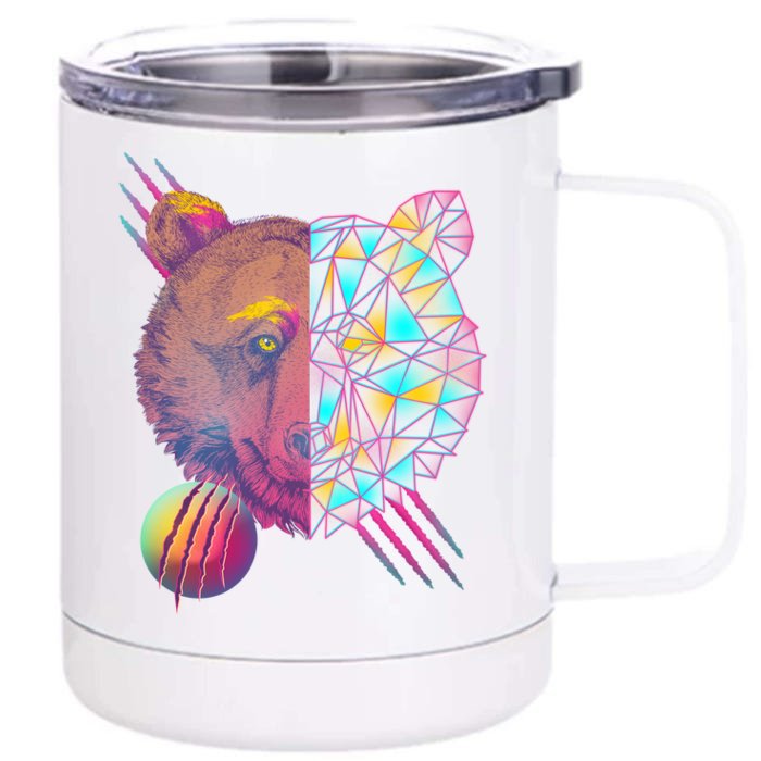 Retro Polygon Bear Vintage 80's Front & Back 12oz Stainless Steel Tumbler Cup