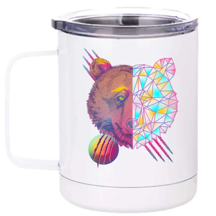 Retro Polygon Bear Vintage 80's Front & Back 12oz Stainless Steel Tumbler Cup