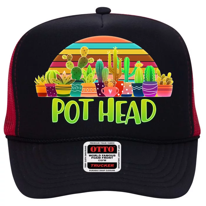 Retro Pot Head Plant Lover High Crown Mesh Trucker Hat