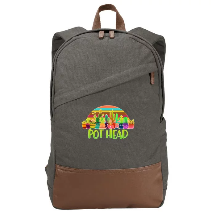 Retro Pot Head Plant Lover Cotton Canvas Backpack