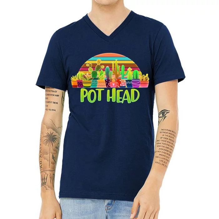 Retro Pot Head Plant Lover V-Neck T-Shirt