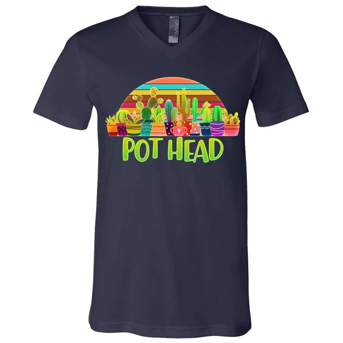 Retro Pot Head Plant Lover V-Neck T-Shirt