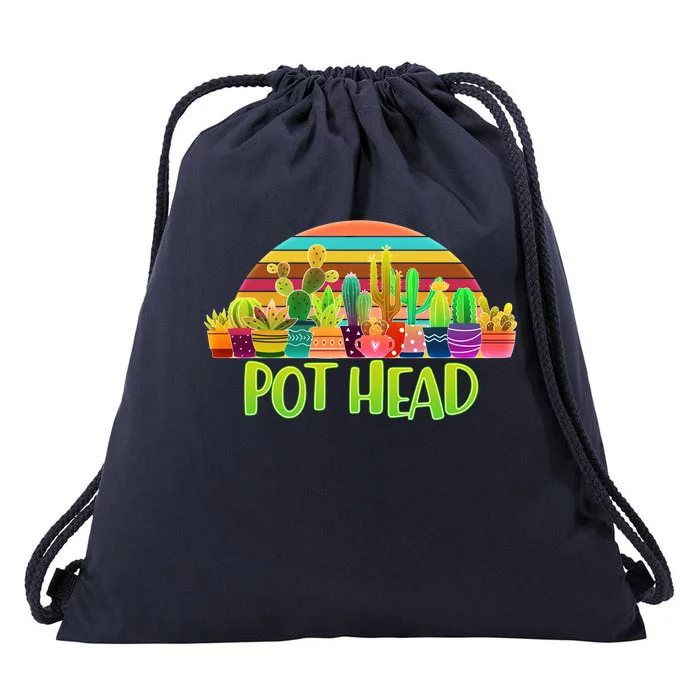 Retro Pot Head Plant Lover Drawstring Bag