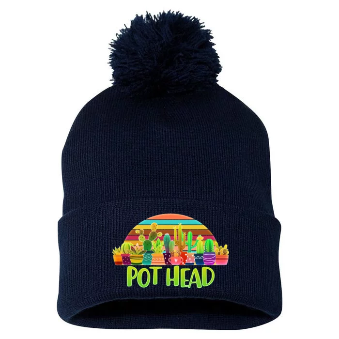 Retro Pot Head Plant Lover Pom Pom 12in Knit Beanie