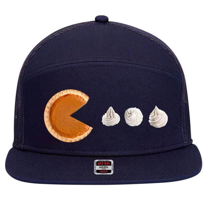 Retro Pumpkin Pie Thanksgiving Game 7 Panel Mesh Trucker Snapback Hat