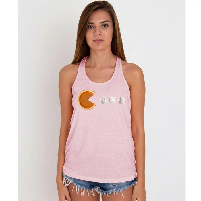 Retro Pumpkin Pie Thanksgiving Game Women's Knotted Racerback Tank