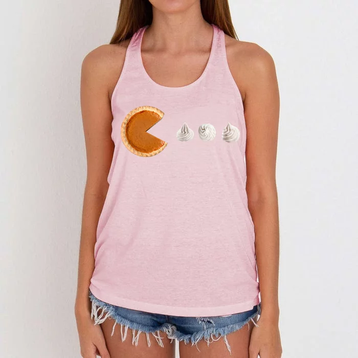 Retro Pumpkin Pie Thanksgiving Game Women's Knotted Racerback Tank