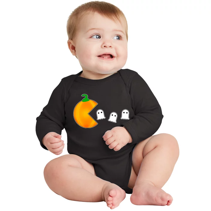 Retro Pumpkin Video Game Funny Halloween Baby Long Sleeve Bodysuit