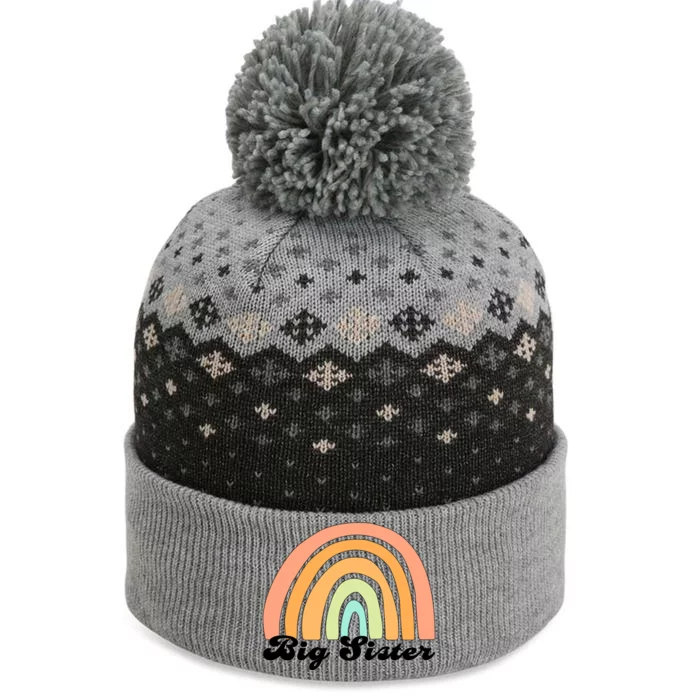 Retro Rainbow Big Sister Sibling Reveal Announcement The Baniff Cuffed Pom Beanie