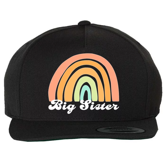 Retro Rainbow Big Sister Sibling Reveal Announcement Wool Snapback Cap