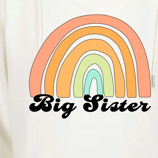 Retro Rainbow Big Sister Sibling Reveal Announcement Womens Funnel Neck Pullover Hood